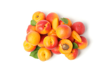 Fresh tasty apricots isolated on white background