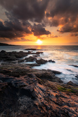 Sunset in the basque coast under Jaizkibel mountain in Hondarribia, Basque Country.