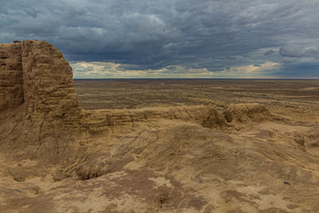 Ruins of Ayaz Qala fortress in Kyzylkum desert, Uzbekistan