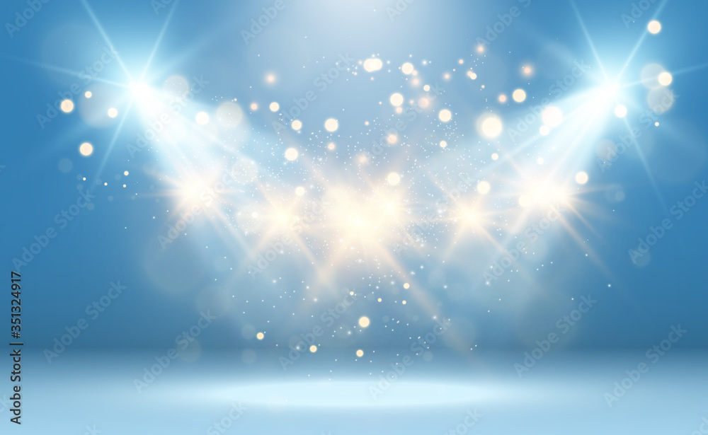 Aufkleber White stage with spotlights. Vector illustration of a light with sparkles on a transparent background.