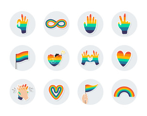 Round icons with LGBTQ symbols. Icons for highlights. Round templates for social networks on the topic of LGBT. Vector illustration in a flat cute style. Stickers, logos, templates.