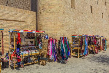 Fototapeta na wymiar KHIVA, UZBEKISTAN - APRIL 25, 2018: Street market in the old town of Khiva, Uzbekistan