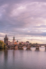 sunset over the city of prague