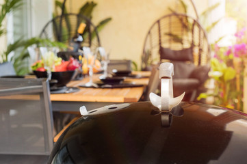 Served table set at summer terrace
