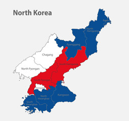 Map of the North Korea  in the colors of the flag with administrative divisions vector