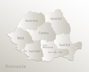 Romania map administrative division separates regions and names individual region, card paper 3D natural vector