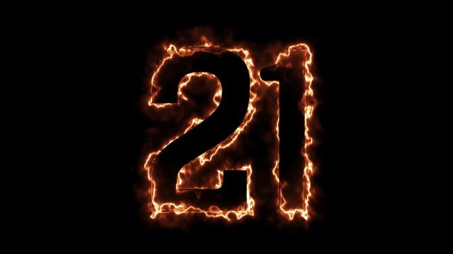Energy Fiery Number 21 Animation. Fiery style. 4k.  
