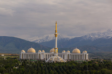 Independence monument and National Library in Ashgabat, Turkmenistan - obrazy, fototapety, plakaty