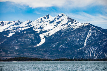 Dillon lake reservoir with mountains in Colorado at summer