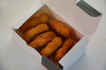 fried Chicken Nuggets.closeup in take-out box. food delivery