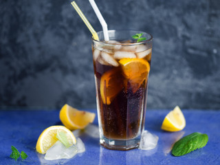 Classic long island iced tea, cocktails with strong drinks . Vodka,gin, rum, tequila and lemon juice with Cola and ice