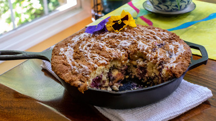 Blueberry Streusel Coffee Cake in a Cast Iron Pan
