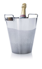 Champagne Cooler Stainless Steel Champagne Bucket isolated. Silver stainless steel ice bucket. champagne ice bucket.
