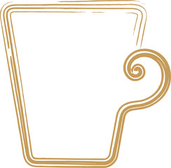 Cup - a brown outline is drawn in the style of doodle, dishes for coffee. Tea party symbol in abstract form, icon for a coffee shop.