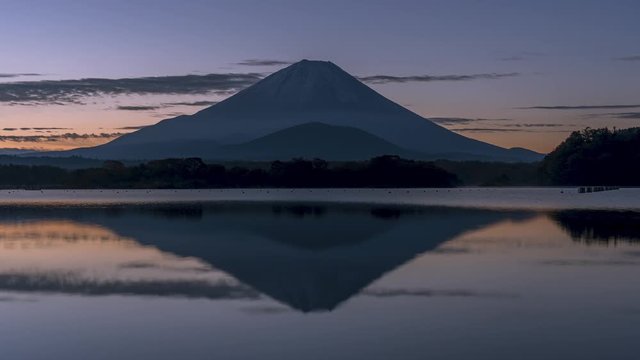 Lake Shojiko sunrise with Mt Fuji reflection