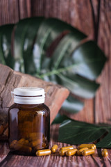 Turmeric capsules for good health. Homemade turmeric capsule from freshly grounded turmeric roots