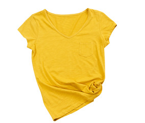 yellow T-shirt can be used as design template, yellow t shirt isolated mockup top view, empty t-shirt background shirt mockup empty