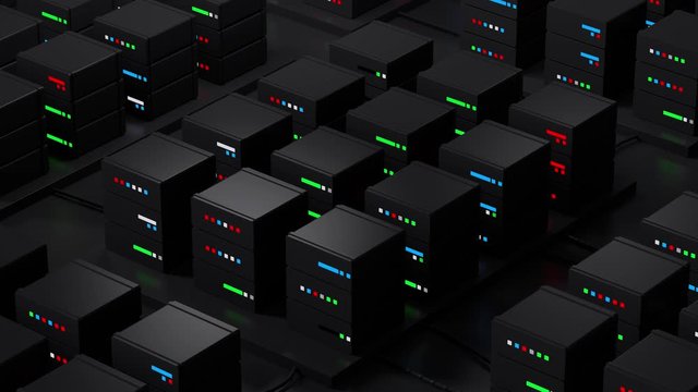Dark 3d render of abstract database. Server stack concept. Data processing center. Loopable animation.

