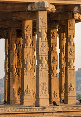 Carved pillars of Kadalekalu Ganesha Hindu Temple, Hampi, India - 351341529
