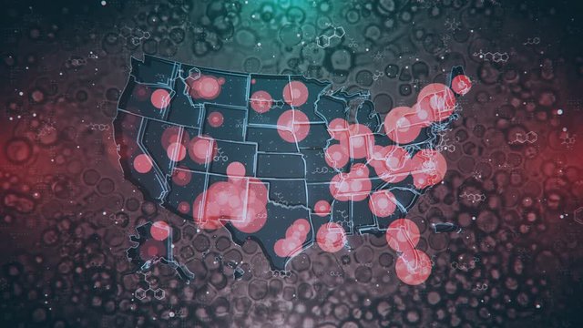 Mapping localization and spread of epidemic outbreak, biological hazard and health systems across the USA. Suitable for mapping outbreaks of diseases, epidemics, crisis, emergency events.