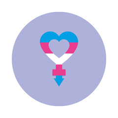 heart gender symbol with transgender flag design, block style