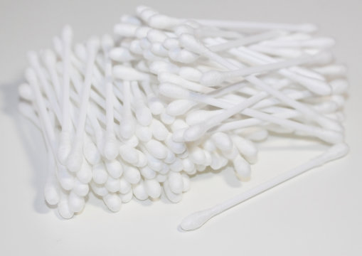 White cotton buds. Cosmetic sticks for cleaning ears.