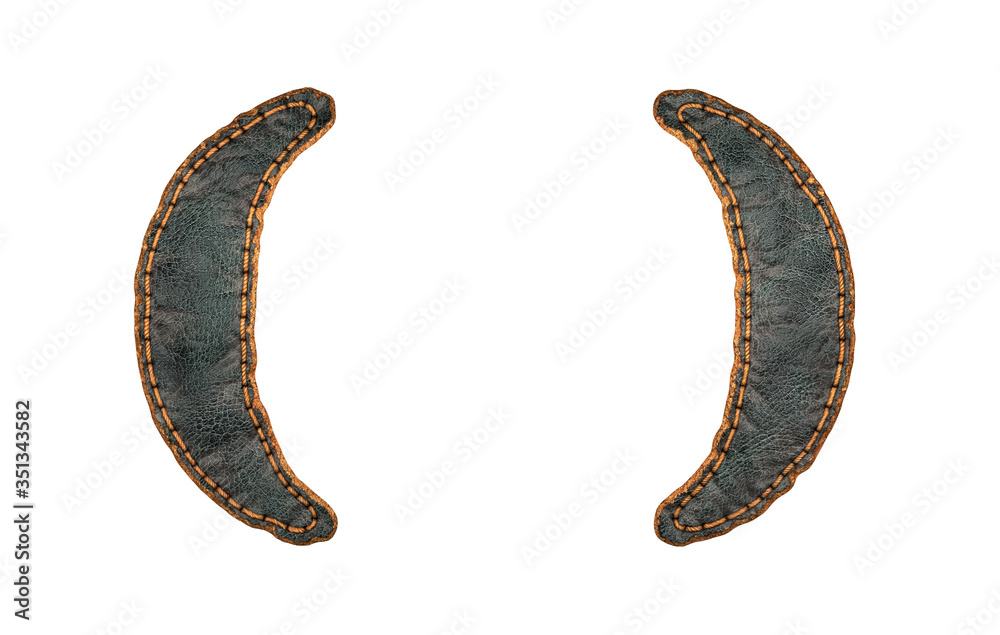 Fototapete set of symbols left and right parentheses made of leather. 3d render font with skin texture isolated