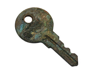  Old rusty key isolated on white background.
