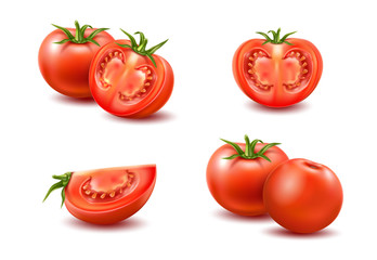 Vector realistic fresh red ripe tomato set