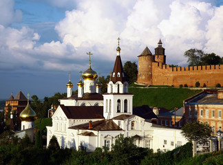 Fototapeta na wymiar Summer cityscape of the Kremlin and the Orthodox Church