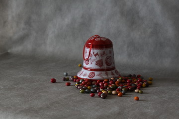 Box with multicolored candies 