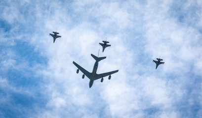 Military jets in a flyover