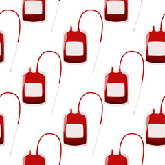 A blood donation bag seamless pattern. Medical simple background. Blood container.