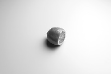 lemon on white color. Black and white photo