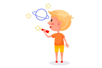 Kids characters are drawing on white walls. Children international day. Summer children activities. Vector illustrations.