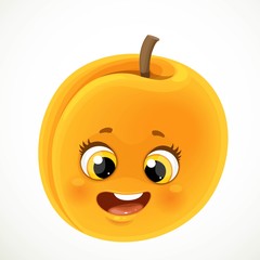 Cute little cartoon emoji orange apricot isolated on white background