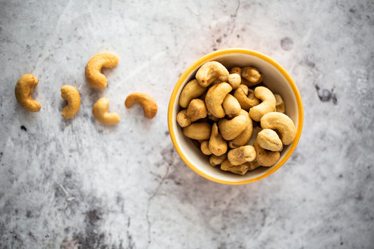 Bowl of salted cashew nuts