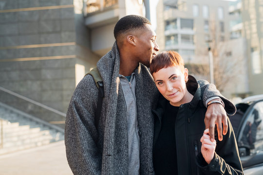 Portrait of young couple in the city