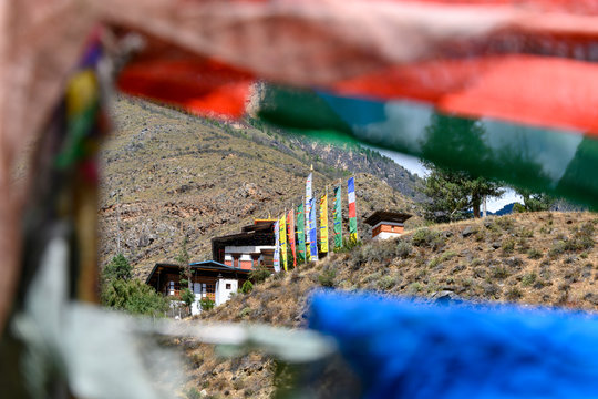 View to Tamchog Lhakhang Temple, Paro, Bhutan