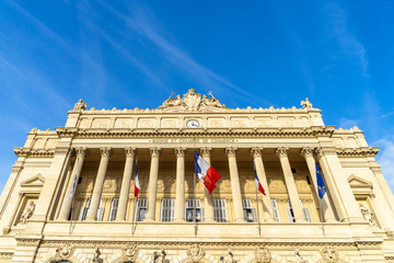 The Palais de la Bourse on the Canebiere street, housing the Chambre of Commerce of Marseille, France - obrazy, fototapety, plakaty