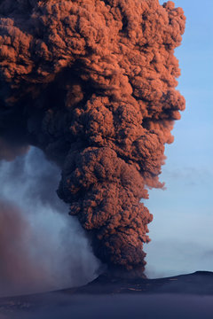 Iceland, View of lava erupting from Eyjafjallajokull