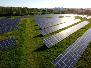 Rewenable enegry production in photovoltaic power plant, Przejazdowo near Gdansk, Pomerania, Poland