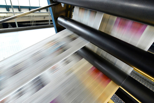 Printing of newspapers in a printing shop