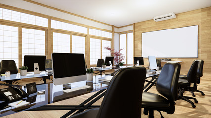 Office business - beautiful japanroom meeting room and conference table, modern style. 3D rendering