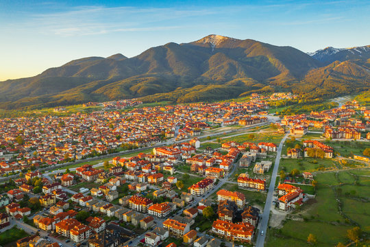 Aerial view of Bansko and Pirin National Park