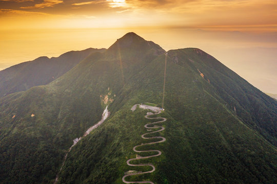Aerial view of mountain road on Mount Iwaki, Aomori prefecture, Tohoku, Honshu, Japan, Asia