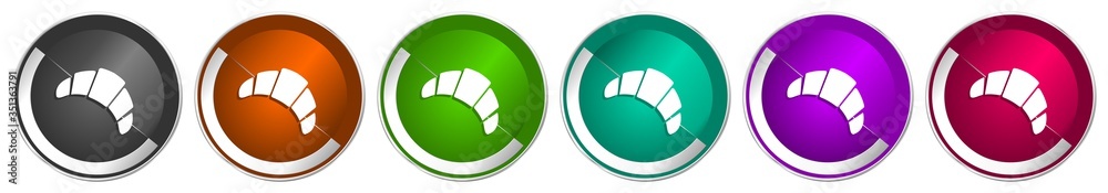 Leinwandbilder croissant icon set, silver metallic chrome border vector web buttons in 6 colors options for webdesi