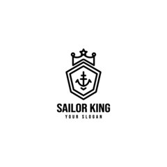 Simple King Sailor Ship Shield Logo