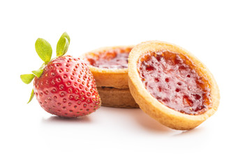 Sweet biscuits with strawberries jam and strawberries