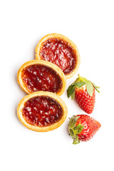 Sweet biscuits with strawberries jam and strawberries